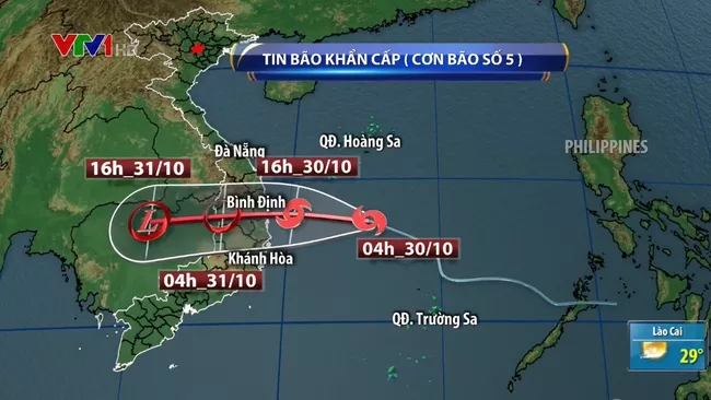 Bão số 5 mạnh thêm, đổ bộ vào Quảng Ngãi đến Khánh Hòa