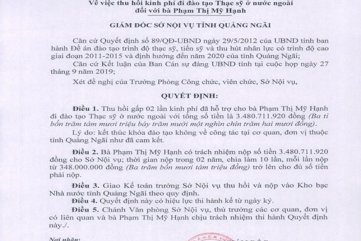 4 quan Quảng Ngãi bị thu hồi tiền ngân sách cho con học thạc sĩ là ai?