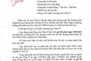 Công văn hoả tốc về việc khẩn trương triển khai thực hiện công tác phòng, chống dịch trên địa bàn thị trấn Châu Ổ.