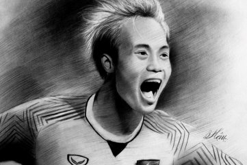 9X Quảng Ngãi vẽ chân dung các cầu thủ để cảm ơn Olympic Việt Nam