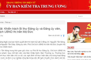 Quảng Ngãi: Khiển trách Bí thư Đảng ủy và Đảng ủy viên, Phó Chủ tịch UBND thị trấn Mộ Đức
